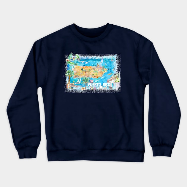 Puerto Rico Islands Illustrated Travel Map with Roads and HighlightsS Crewneck Sweatshirt by artshop77